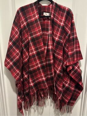 Belle by Kim Gravel Red & Black Plaid Fringe Cape One Size